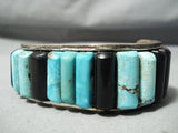 Thick Heavy Vintage Native American Navajo Carico Lake Turquoise Sterling Silver Inlay Bracelet-Nativo Arts
