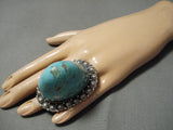 Mind Blowing Colossal Protruding Native American Navajo #8 Turquoise Sterling Silver Ring-Nativo Arts