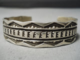 Hand Tooled Vintage Native American Navajo Detailed Sterling Silver Bracelet Old-Nativo Arts
