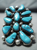 Spectacular Vintage Native American Navajo Old Kingman Turquoise Sterling Silver Ring-Nativo Arts