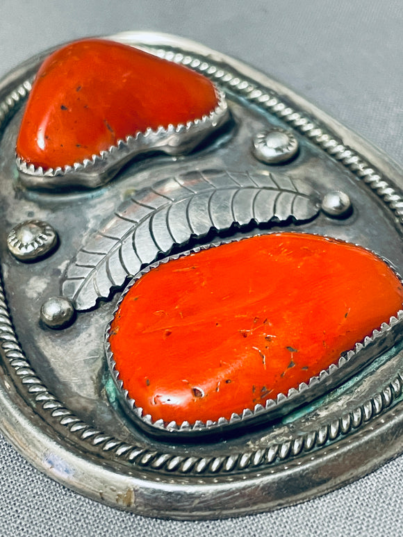 Native American Important Caroline Tawangyaouma Vintage Hopi Coral Sterling Silver Pendant-Nativo Arts