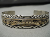 Intricate!! Vintage Native American Navajo Mark Yazzie Real Gold Sterling Silver Pueblo Bracelet-Nativo Arts