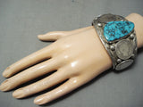 One Of Biggest Heavy Vintage Native American Navajo Morenci Turquoise Sterling Silver Bracelet-Nativo Arts
