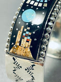 Monument Valley Native American Navajo Turquoise Space Kachina Inlay Sterling Silver Bracelet-Nativo Arts
