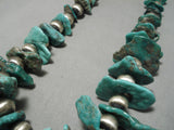 Chunky Turquoise Slab Vintage Native American Navajo Sterling Silver Necklace Old-Nativo Arts