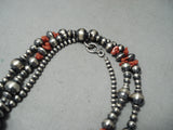 Extraordinary Navajo Coral Sterling Silver Long Necklace Native American-Nativo Arts