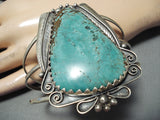 Towering Vintage Native American Navajo Green Teardrop Turquoise Sterling Silver Bracelet-Nativo Arts