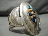 Native American Towering Vintage Navajo Turquoise Inlay Sterling Silver Concho Bracelet Old-Nativo Arts