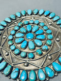 One Of The Largest Vintage Native American Navajo Turquoise Sterling Silver Pin Old-Nativo Arts