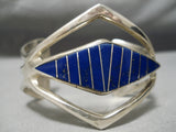 Superior Vintage Native American Navajo Lapis Inlay Sterling Silver Bracelet Cuff-Nativo Arts
