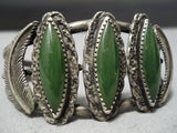 Very Rare!! Vintage Native American Navajo Jade Sterling Silver Leaf Bracelet Old-Nativo Arts