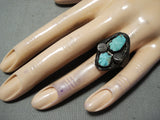 So Detailed!! Vintage Native American Navajo Zuni Turquoise Leaf Sterling Silver Ring Old-Nativo Arts