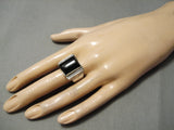 Huge Vintage Navajo Squared Onyx Sterling Silver Native American Ring-Nativo Arts