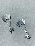 Important Very Old Vintage Native American Zuni Cerrillos Turquoise Sterling Silver Earrings-Nativo Arts