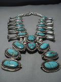 349 Gram Vintage Native American Jewelry Navajo Turquoise Sterling Silver Squash Blossom Necklace-Nativo Arts