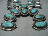 349 Gram Vintage Native American Jewelry Navajo Turquoise Sterling Silver Squash Blossom Necklace-Nativo Arts