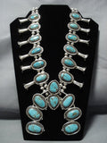 349 Gram Vintage Native American Jewelry Navajo Turquoise Sterling Silver Squash Blossom Necklace-Nativo Arts