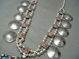 Native American 286 Grams Women's Turquosie Coral Sterling Silver Squash Blossom Necklace-Nativo Arts