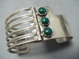 Roger Skeet Vintage Native American Navajo Malachite Sterling Silver Bracelet-Nativo Arts