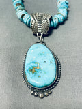 Jeff James Native American Navajo Old Kingman Turquoise Sterling Silver Necklace-Nativo Arts