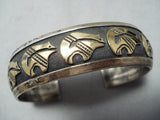 Native American One Of The Most Unique Gold Bear Thomas Singer Sterling Silver Bracelet-Nativo Arts