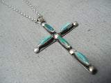 Marvelous Vintage Native American Navajo Turquoise Sterling Silver Cross Necklace-Nativo Arts