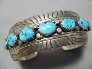 Detailed!! Vintage Native American Navajo Concho Sterling Silver Turquoise Bracelet-Nativo Arts