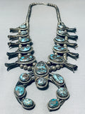 Bisbee Turquoise Vintage Native American Navajo Sterling Silver Squash Blossom Necklace-Nativo Arts