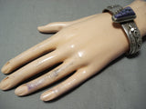 Thick Heavy Vintage Native American Navajo Charoite Sterling Silver Feather Bracelet-Nativo Arts