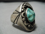 Huge Vintage Native American Navajo Green Turquoise Sterling Silver Ring-Nativo Arts