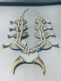 346 Grams Vintage Native American Navajo Bearconcho Sterling Silver Squash Blossom Necklace-Nativo Arts