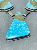 Dazzling Native American Navajo Old Kingman Turquoise Sterling Silver Necklace-Nativo Arts