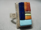 Inlay Master Vintage Navajo Turquoise Lapis Sterling Silver Native American Ring-Nativo Arts