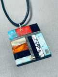 Native American Colorful Santo Domingo Turquoise Black Leather Necklace-Nativo Arts