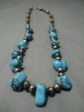 Superior Vintage Native American Navajo Turquoise Chunk Sterling Silver Bead Necklace Old-Nativo Arts