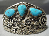Detailed Petroglpyh Vintage Native American Navajo Turquoise Sterling Silver Bracelet Old-Nativo Arts