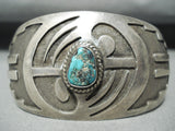 Signed Vintage Native American Navajo Sterling Silver Mirror Turquoise Bracelet Old-Nativo Arts