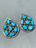 Superb Vintage Native American Navajo Kingman Turquoise Sterling Silver Earrings-Nativo Arts