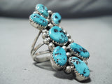 Towering Vintage Native American Navajo Sleeping Beauty Turquoise Sterling Silver Ring-Nativo Arts