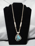 Important Vintage Native American Navajo Lone Mountain Turquoise Sterling Silver Necklace Old-Nativo Arts
