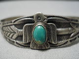 Early 1900's Vintage Native American Navajo Turquoise Thunderbird Sterling Silver Bracelet-Nativo Arts