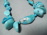Unique Vintage Native American Navajo Kingman Turquoise Sterling Silver Necklace Old-Nativo Arts