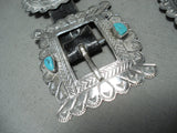Hand Tooled Authentic Vintage Native American Navajo Turquoise Sterling Silver Concho Belt-Nativo Arts