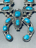 Authentic Vintage Native American Navajo Mrnci Turquoise Sterling Silver Squash Blossom Necklace-Nativo Arts