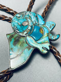 Ram Of Turquoise Vintage Native American Navajo Sterling Silver Bolo Tie-Nativo Arts