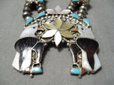 Eagle Vintage Native American Zuni Navajo Turquoise Sterling Silver Squash Blossom Necklace-Nativo Arts