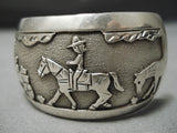 Native American Quality Detailed Vintage Navajo Hand Tooled Sterling Silver Horse Buggy Bracelet-Nativo Arts