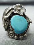 Marvelous Vintage Native American Navajo Blue Gem Turquoise Sterling Silver Ring-Nativo Arts
