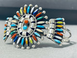 Exceptional Native American Zuni Turquoise & Multi Stone Sterling Silver Bracelet Signed-Nativo Arts