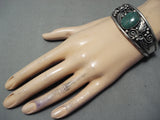 Intense Spiderweb Turquoise Vintage Native American Navajo Green Sterling Silver Bracelet-Nativo Arts